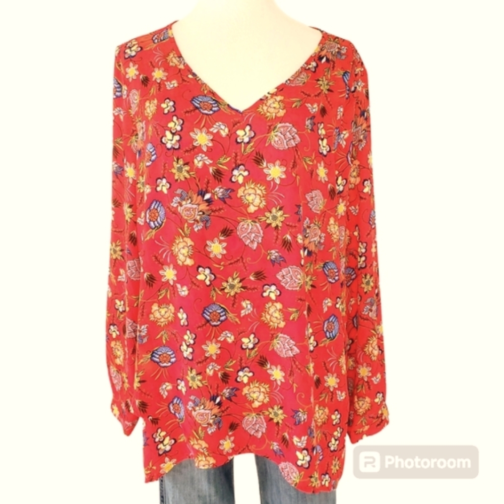 🔥Chelsea & Theodore Long Sleeve‎ Floral Women's Blouse Size XXL